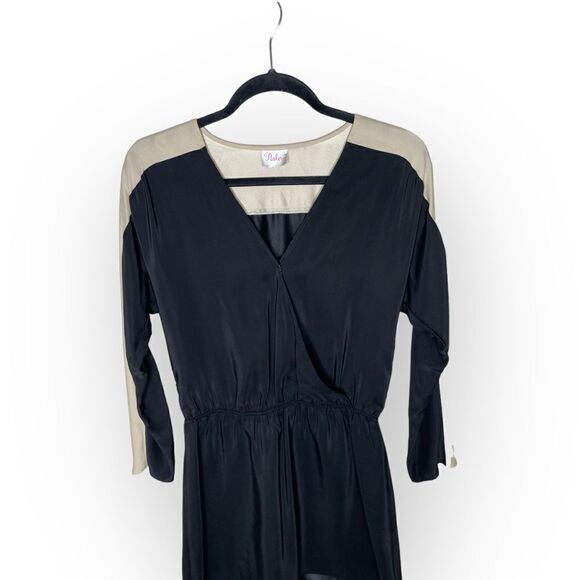 Parker Silk Colorblock Faux Wrap Blouson Mini Dress - Picture 6 of 9
